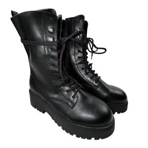 Madden Girl Maisey Black Combat Boots Side Zipper Lace-up Women's NEW Sz 7M